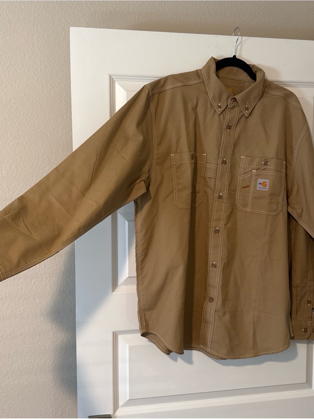 Carhartt Tan Button-Down Work Shirt with Logo